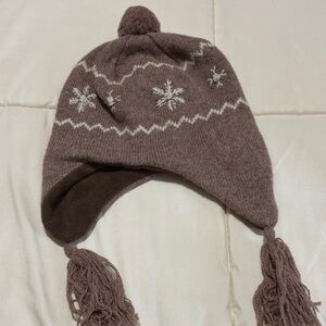 Brown Knit Winter Hat with Snowflake Design